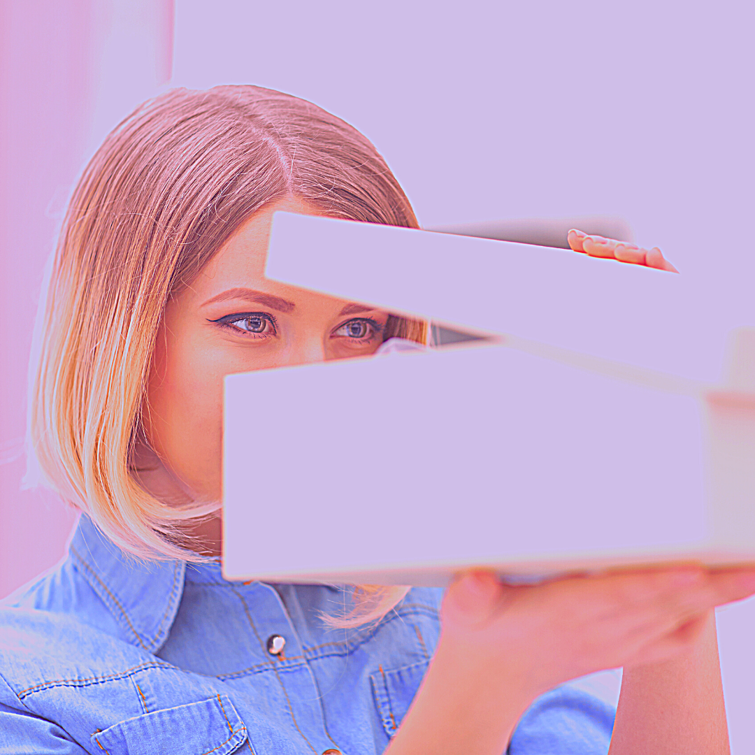 close up of blonde woman opening PR box lid